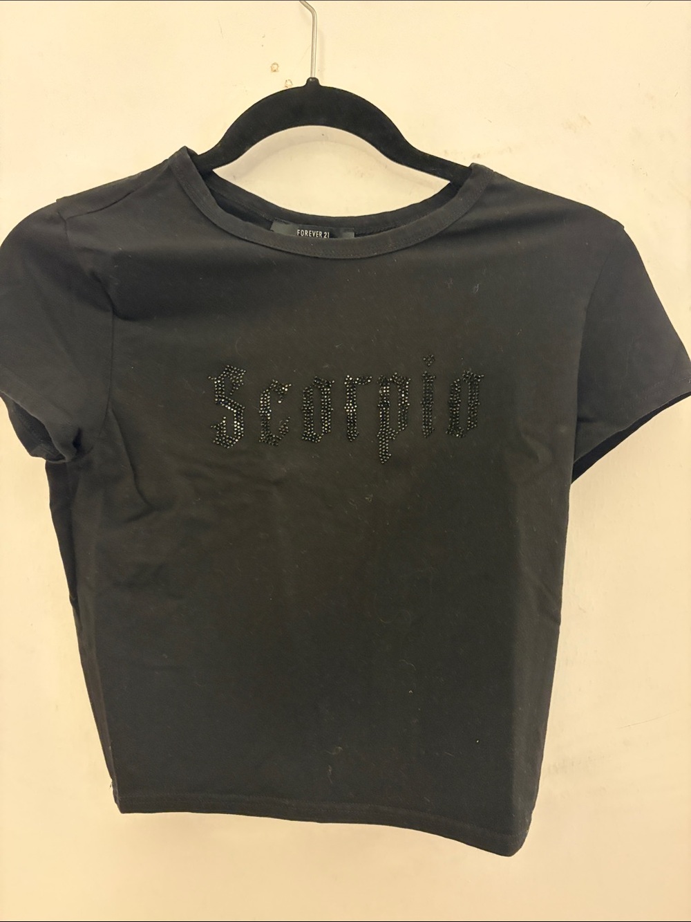 Forever 21 Black Studded 'Scorpio' Crop Tee